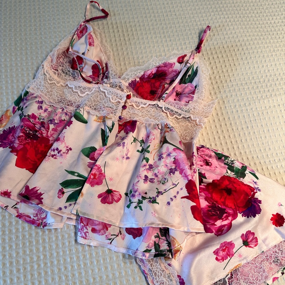 Victoria's Secret Pink and Red Chemise with Lace Details